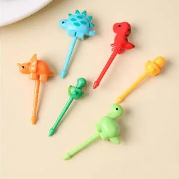 Hartya 28 PCS Food Picks for Kids, Dinosaur Unicorn Vehicle Car Animal Fruit Picks, Cute Food Toothp...