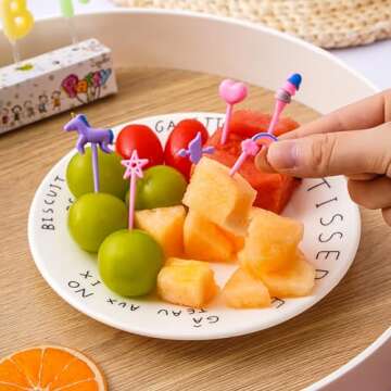 Hartya 28 PCS Food Picks for Kids, Dinosaur Unicorn Vehicle Car Animal Fruit Picks, Cute Food Toothpicks, Lunch Bento Box Accessories for Kids/Toddler