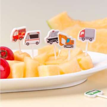 Hartya 28 PCS Food Picks for Kids, Dinosaur Unicorn Vehicle Car Animal Fruit Picks, Cute Food Toothpicks, Lunch Bento Box Accessories for Kids/Toddler