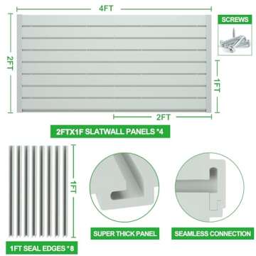 RELIANCER PVC Slat Wall Panels,4ft by 2ft (8 sqft) Garage Wall Organizer Storage System,Interlocking...