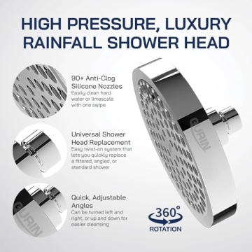 GURIN High Pressure Rain Shower Head for Luxurious Showers