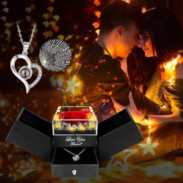 ENERLEAF Preserved Red Real Rose-Eternal Flowers Rose Gifts for Mom Grandma Wife Girlfriend on Mothers Day Birthday Valentines Christmas Anniversary Romantic Gifts for Her with I Love You Necklace