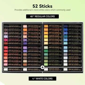 LIGHTWISH Professional Oil Pastels, 48 Vibrant Colors Plus 4 White, Set of 52, Creamy and Pigmented Artist Soft Oil Pastels for Blending, Layering & Shading