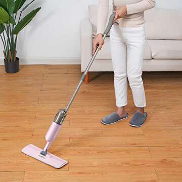 True & Tidy® SPRAY-250 Multi-Surface Spray Mop with Refillable Water Bottle for Floor Cleaning, Works on Wood, Tile, Marble etc, Use Any Cleaning Solution, Machine Washable Microfiber Mop Pads, Pink