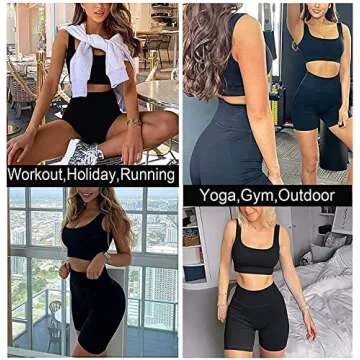 TWFRHC Women's Workout Sets Ribbed Tank 2 Piece Seamless High Waist Gym Outfit Yoga Shorts Sets