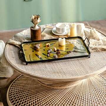 MCPRST Round Rattan Coffee Table Living Room, Natural Durable Woven Rattan Round Coffee Table for Pa...