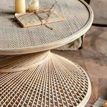 MCPRST Round Rattan Coffee Table Living Room, Natural Durable Woven Rattan Round Coffee Table for Patio Indoor, 31.5" D x 16.34" H (Coffee Table Only)
