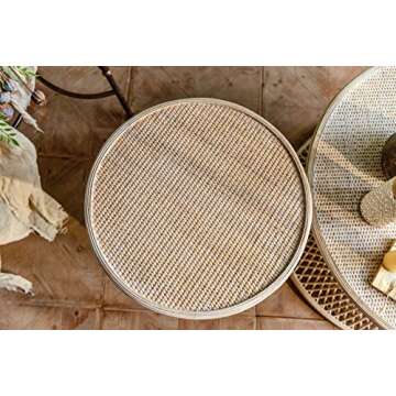 MCPRST Round Rattan Coffee Table Living Room, Natural Durable Woven Rattan Round Coffee Table for Patio Indoor, 31.5" D x 16.34" H (Coffee Table Only)