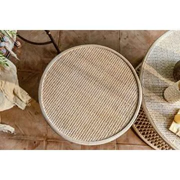 MCPRST Round Rattan Coffee Table Living Room, Natural Durable Woven Rattan Round Coffee Table for Patio Indoor, 31.5" D x 16.34" H (Coffee Table Only)