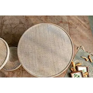MCPRST Round Rattan Coffee Table Living Room, Natural Durable Woven Rattan Round Coffee Table for Patio Indoor, 31.5" D x 16.34" H (Coffee Table Only)