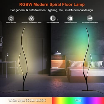 Vibrant RGBW Modern Spiral Floor Lamp with Remote Control