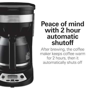 Hamilton Beach 12 Cup Programmable Coffee Maker, Brew Options, Glass Carafe (46299), Black with Stainless Accents