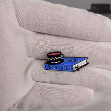 GuDeKe Drink Tea and Read Books Enamel Pin Cute Funny Lapel Backpacks Brooches Gifts for Women