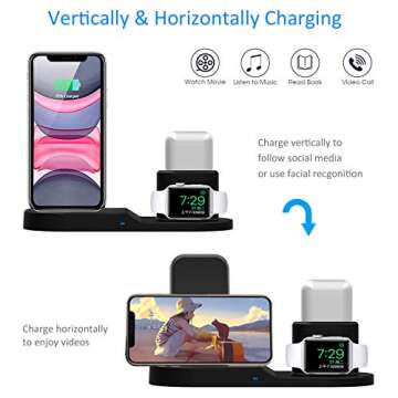 Wireless Charger,3 in 1 Wireless Charging Station for iPhone/iWatch/Airpods,Qi Fast Charging Stand/Dock for Apple Watch 7/6/SE/5/4/3/2,iPhone 13/12/11/Pro/Max/XSMax/XR/XS/X/8,Airpods Pro/2 (White)