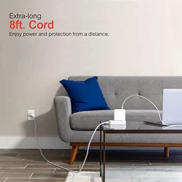 GE 3-Outlet Power Strip with 8 Ft Braided Cord