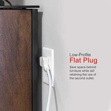 GE 3-Outlet Power Strip Surge Protector 8 Ft Braided Long Cord Extension Cord Surge Protector Power Strip Flat Plug Extension Cord 250 Joules UL Listed White 38433