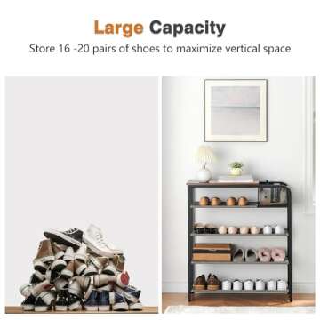 Amyove Shoe Rack - 5 Tier Organizer with Storage Basket