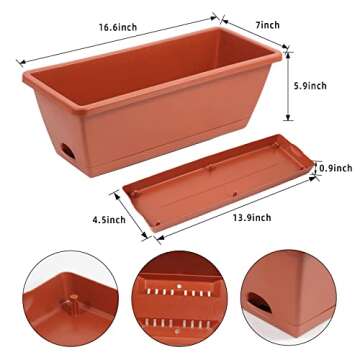 8pcs Window Box Planter,17 Inches Flower Window Boxes, Rectangle Planters Box with Drainage Holes an...