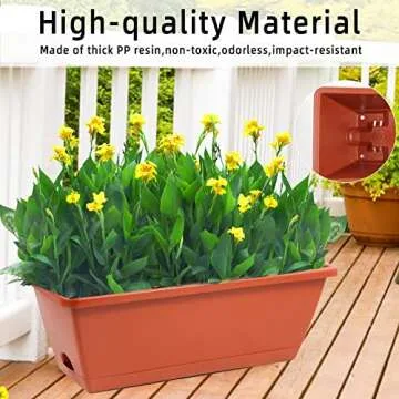 8pcs Window Box Planter,17 Inches Flower Window Boxes, Rectangle Planters Box with Drainage Holes and Trays, Plastic Vegetable Planters for Windowsill Patio Garden Home Decor Porch Yard (Red)