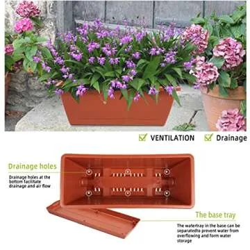 8pcs Window Box Planter,17 Inches Flower Window Boxes, Rectangle Planters Box with Drainage Holes and Trays, Plastic Vegetable Planters for Windowsill Patio Garden Home Decor Porch Yard (Red)