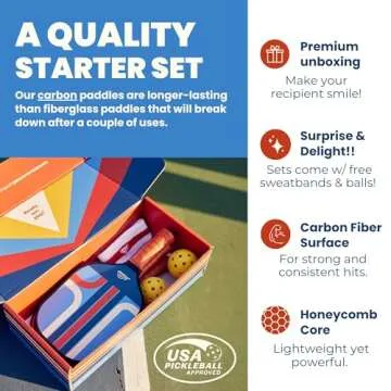 Nettie Pickleball Paddles Set of 4, USAPA Approved T700 Thermoformed Carbon Fiber Pickleball Racket with Strong Power and Spin, 13mm Polymer Honeycomb Core Rainbow Pickle Ball Paddle (Set of 4)