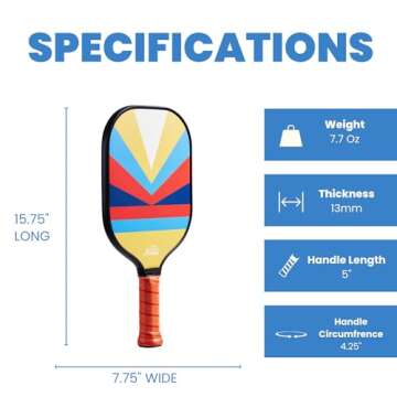 Nettie Pickleball Paddles Set of 4, USAPA Approved T700 Thermoformed Carbon Fiber Pickleball Racket with Strong Power and Spin, 13mm Polymer Honeycomb Core Rainbow Pickle Ball Paddle (Set of 4)
