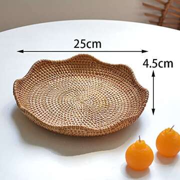 suiwoyou Hand-Woven Rattan Fruit Tray Storage Bread Basket Serving Tray Home Decoration Food Serving...