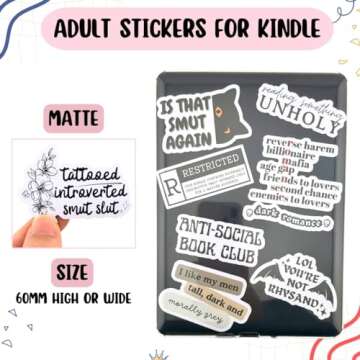 TriluckyDeco Smutty Book Stickers for Kindle Adult,Bookish Smut Reading Booktok Dark Romance Case Journal Water Bottle Sticker Spicy Lover Gift Funny Aesthetic Pink Laptop Phone Decal Deco 50PCS