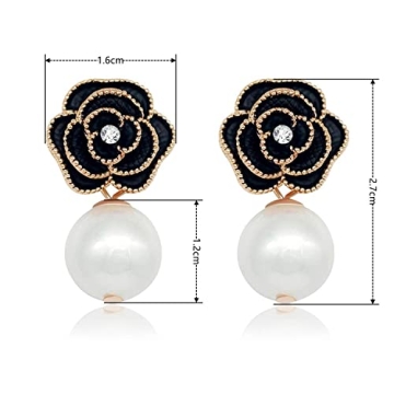 Elegant Faux Pearl Flower Dangle Drop Earrings for Women