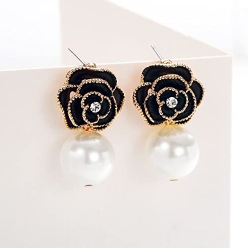 Elegant Faux Pearl Flower Dangle Drop Earrings for Women