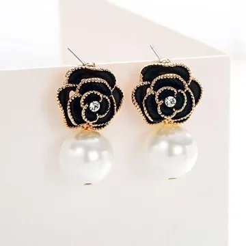 Elegant Faux Pearl Flower Dangle Drop Earrings for Women