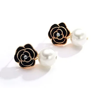 Elegant Faux Pearl Flower Dangle Drop Earrings for Women