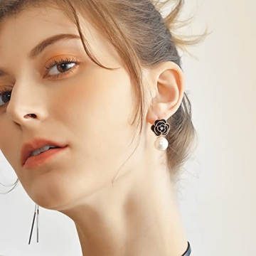 Elegant Faux Pearl Flower Dangle Drop Earrings for Women