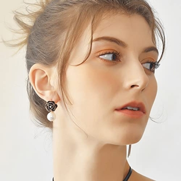 Elegant Faux Pearl Flower Dangle Drop Earrings for Women