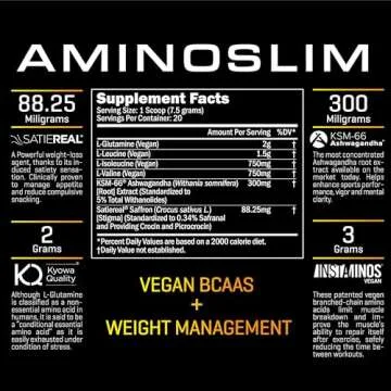 Amino Slim - Slimming BCAA Weight Loss Drink for Women, Vegan Amino Acids & L-Glutamine Powder for Post Workout Recovery & Fat Burning | Daily Appetite Suppressant, Metabolism Booster & Stress Relief
