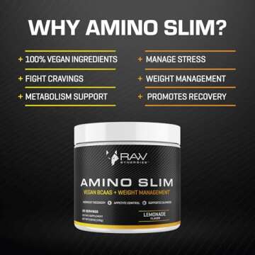 Amino Slim - Slimming BCAA Weight Loss Drink for Women, Vegan Amino Acids & L-Glutamine Powder for Post Workout Recovery & Fat Burning | Daily Appetite Suppressant, Metabolism Booster & Stress Relief