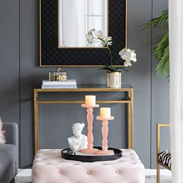 A&B Home Frosted Glass Candle Holder Set - Set of 2 Glass Pedestal Candle Holder, Decorative Pillar Candle Holder, Living Room Entryway Console Table End Table Accent Piece Home Decor, Pink