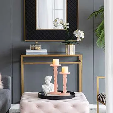 A&B Home Frosted Glass Candle Holder Set - Set of 2 Glass Pedestal Candle Holder, Decorative Pillar Candle Holder, Living Room Entryway Console Table End Table Accent Piece Home Decor, Pink