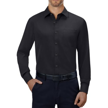 Alimens Gentle Men's 4-Way Stretch Dress Shirt - Comfortable Black Formal Wear