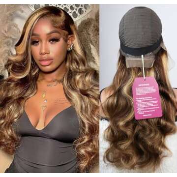 SWEETGIRL 13x6 Lace Front Wigs Human Hair Body Wave Highlight Ombre Lace Front Wig Human Hair P4/27 ...
