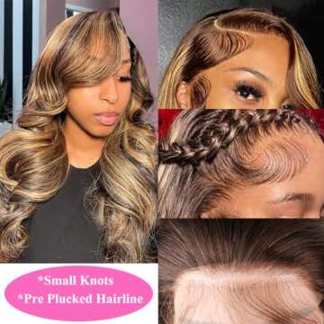 SWEETGIRL 13x6 Lace Front Wigs Human Hair Body Wave Highlight Ombre Lace Front Wig Human Hair P4/27 Honey Blonde Colored Hd Lace Frontal Wigs for Women Pre Plucked 180 Density 24 Inch