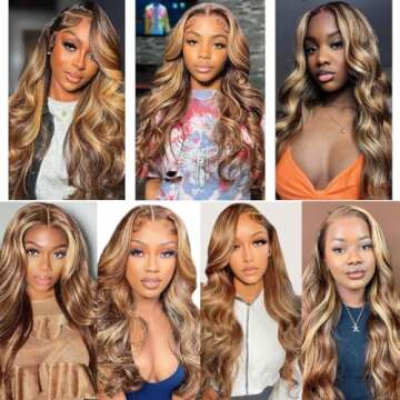 SWEETGIRL 13x6 Lace Front Wigs Human Hair Body Wave Highlight Ombre Lace Front Wig Human Hair P4/27 Honey Blonde Colored Hd Lace Frontal Wigs for Women Pre Plucked 180 Density 24 Inch