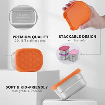 Tanjiae Small Stainless Steel Snack Containers for Kids | Easy Open Leak Proof Food Containers with ...