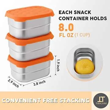 Tanjiae Small Stainless Steel Snack Containers for Kids | Easy Open Leak Proof Food Containers with Silicone Lids - Perfect Metal Toddler Lunch Box for Daycare and School (8oz)