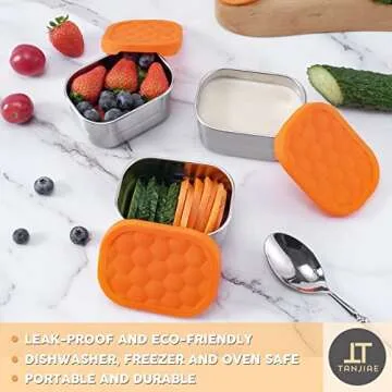 Tanjiae Small Stainless Steel Snack Containers for Kids | Easy Open Leak Proof Food Containers with Silicone Lids - Perfect Metal Toddler Lunch Box for Daycare and School (8oz)