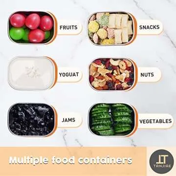 Tanjiae Small Stainless Steel Snack Containers for Kids | Easy Open Leak Proof Food Containers with Silicone Lids - Perfect Metal Toddler Lunch Box for Daycare and School (8oz)