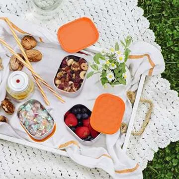 Tanjiae Small Stainless Steel Snack Containers for Kids | Easy Open Leak Proof Food Containers with Silicone Lids - Perfect Metal Toddler Lunch Box for Daycare and School (8oz)