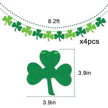St Patricks Day Decorations 4PCS Felt Shamrock Garland Banner - NO DIY Shamrock Clover Garland Banne...