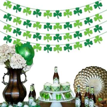St. Patrick's Day 4PCS Felt Shamrock Garland - Easy Decor