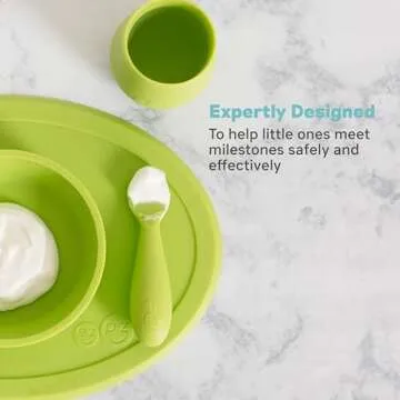 ezpz Tiny Spoon (2 Pack in Lime) - 100% Silicone Baby Spoon for Baby Led Weaning + Purees - 6 Months + - Designed by a Pediatric Feeding Specialist - Baby Essentials & Baby Gifts
